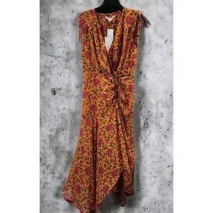 VERONICA BEARD Dovima Asymmetrical HOT ORANGE FLORAL Maxi Dress WOMEN'S SIZE 10